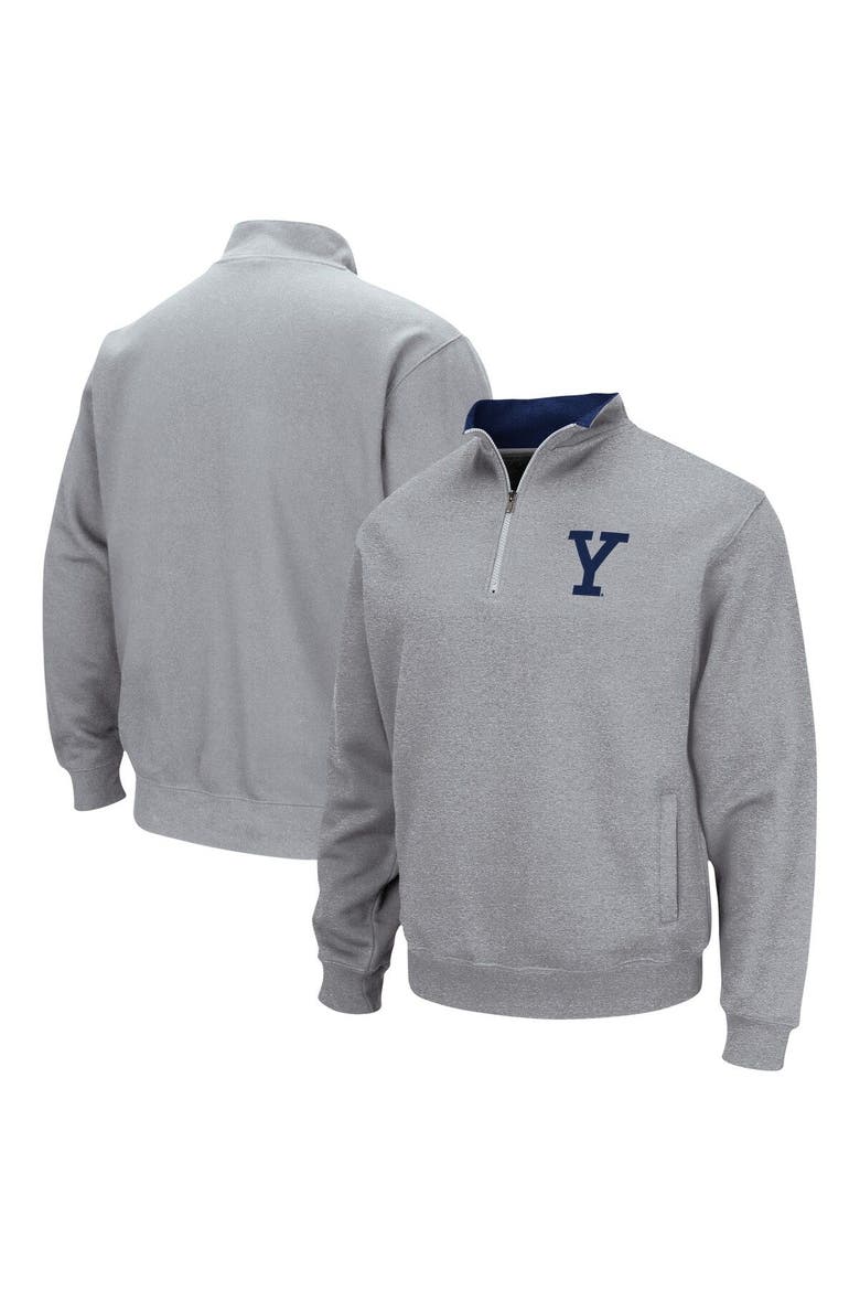 Men's Colosseum Heathered Gray Yale Bulldogs Tortugas Team Logo Quarter-Zip Jacket, Alternate, color, Heather Gray