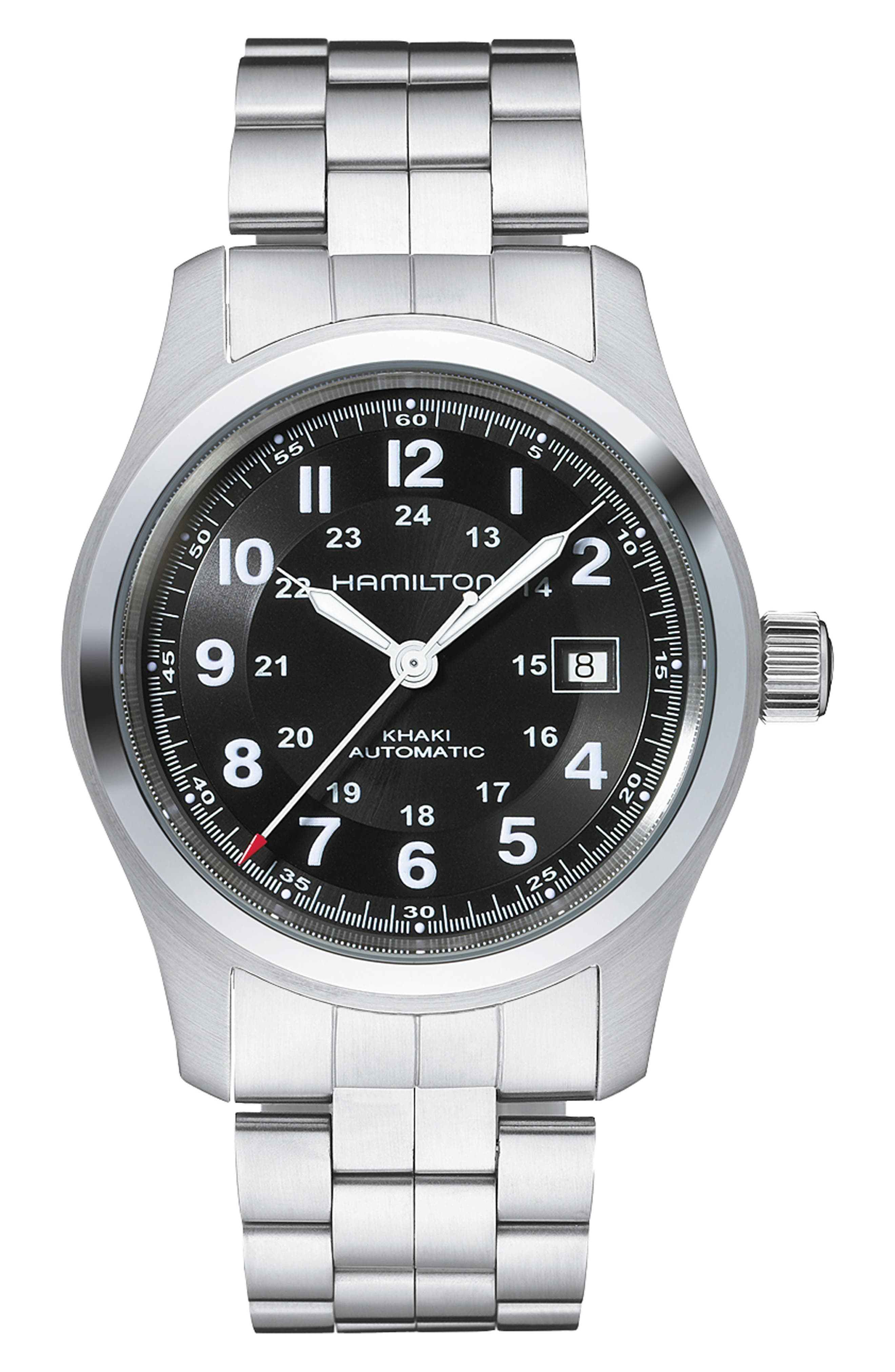 Hamilton Khaki Field Automatic Bracelet Watch, 42mm in Silver/Black/Silver 