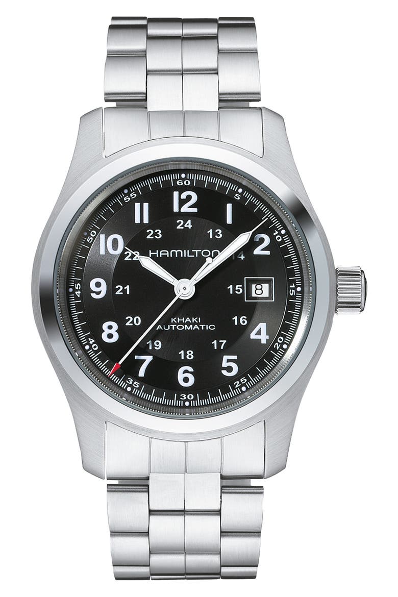 Khaki Field Automatic Bracelet Watch, 42mm, Main, color, BLACK