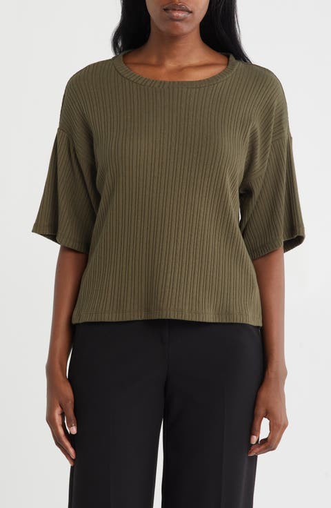 Oversize Rib Knit Crop T-Shirt