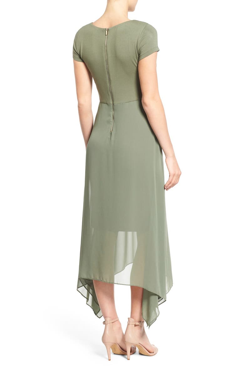 Asymmetrical Chiffon Overlay Cap Sleeve Dress, Alternate, color, SAGE