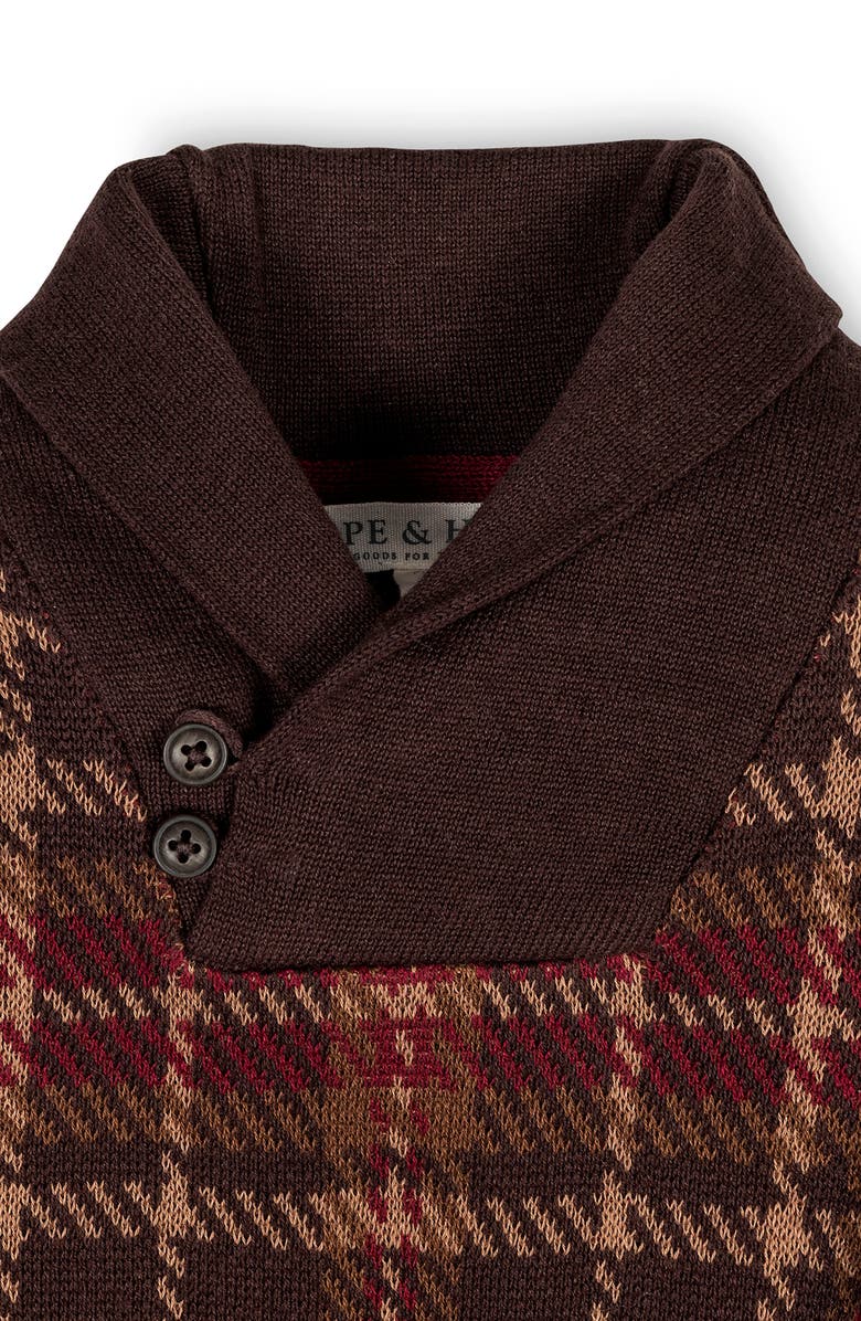 Hope & Henry Kids' Organic Long Sleeve Intarsia Shawl Collar Sweater with Elbow Patches, Alternate, color, Fireside Plaid Intarsia