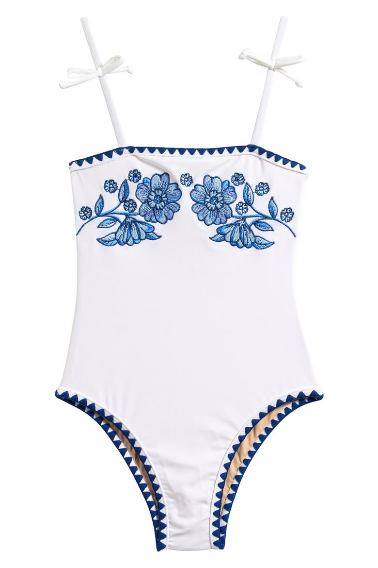 Kids' Embroidered One-Piece Swimsuit, Main, color, WHITE
