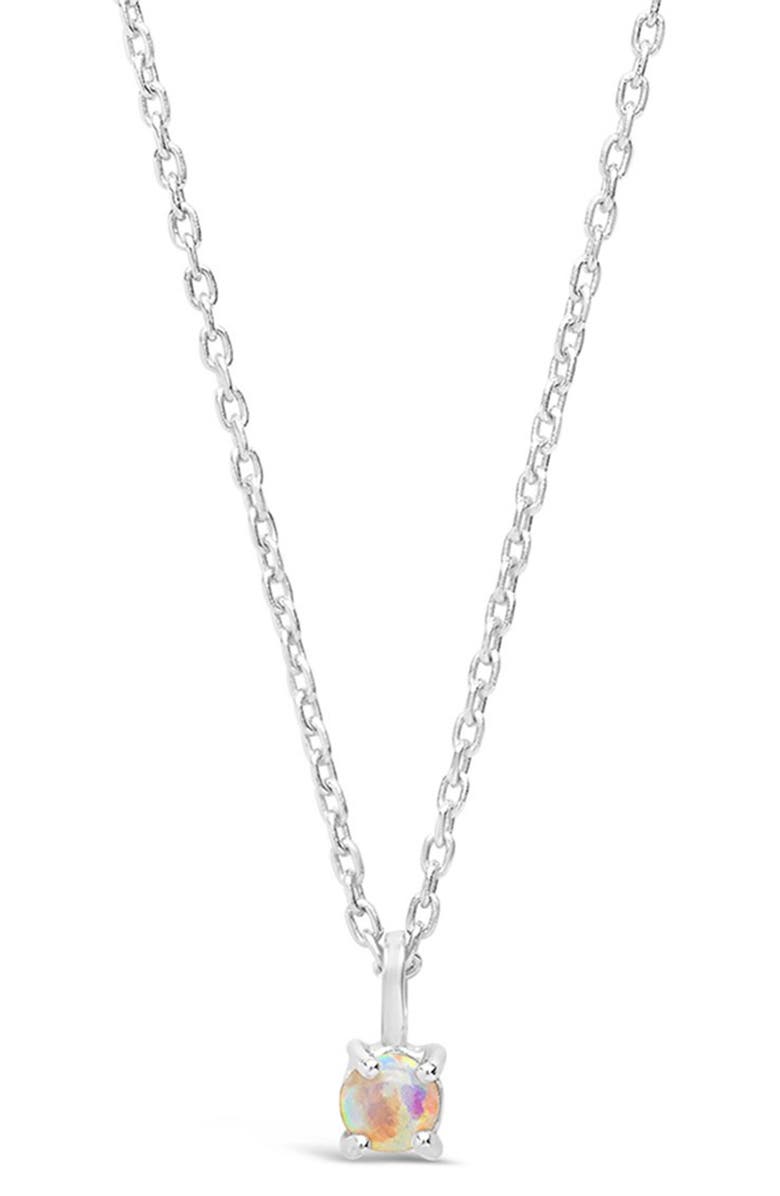 Sterling Forever Sterling Silver Mini Simulated Opal Pendant Necklace, Main, color, Silver