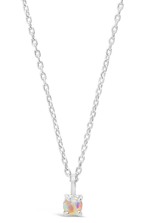 Sterling Silver Mini Simulated Opal Pendant Necklace