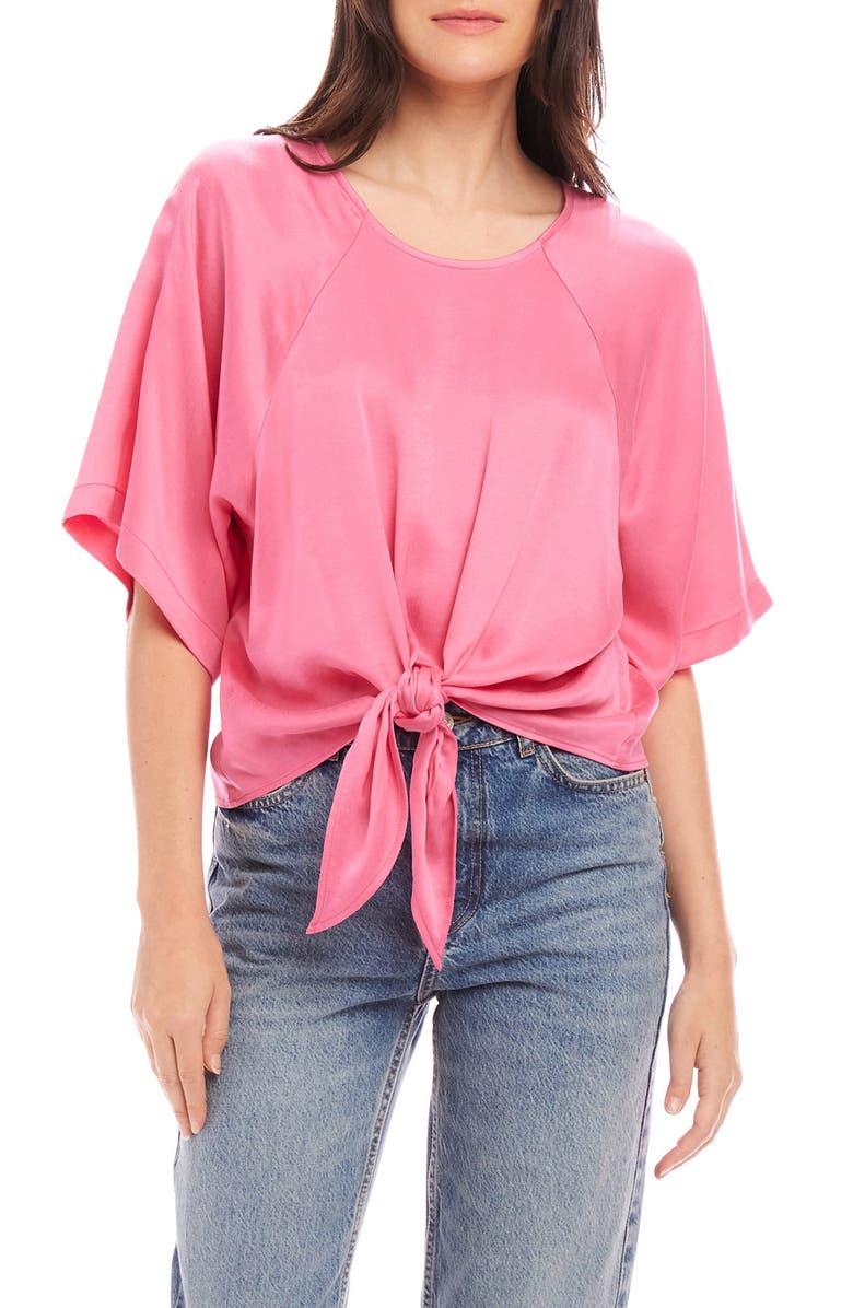 FIFTEEN TWENTY Seline Tie Front Satin Top, Main, color, 