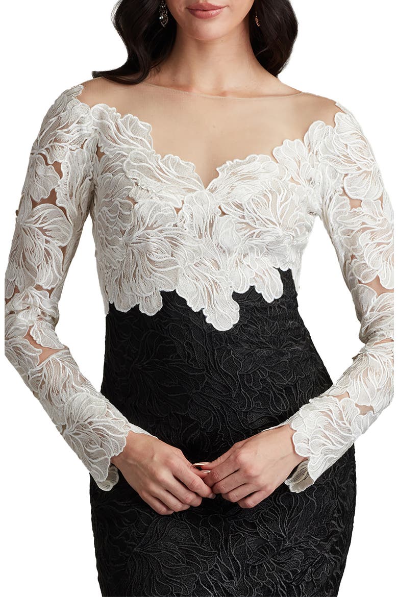 Long Sleeve Lace Cocktail Sheath Dress, Alternate, color, IVORY/ BLACK