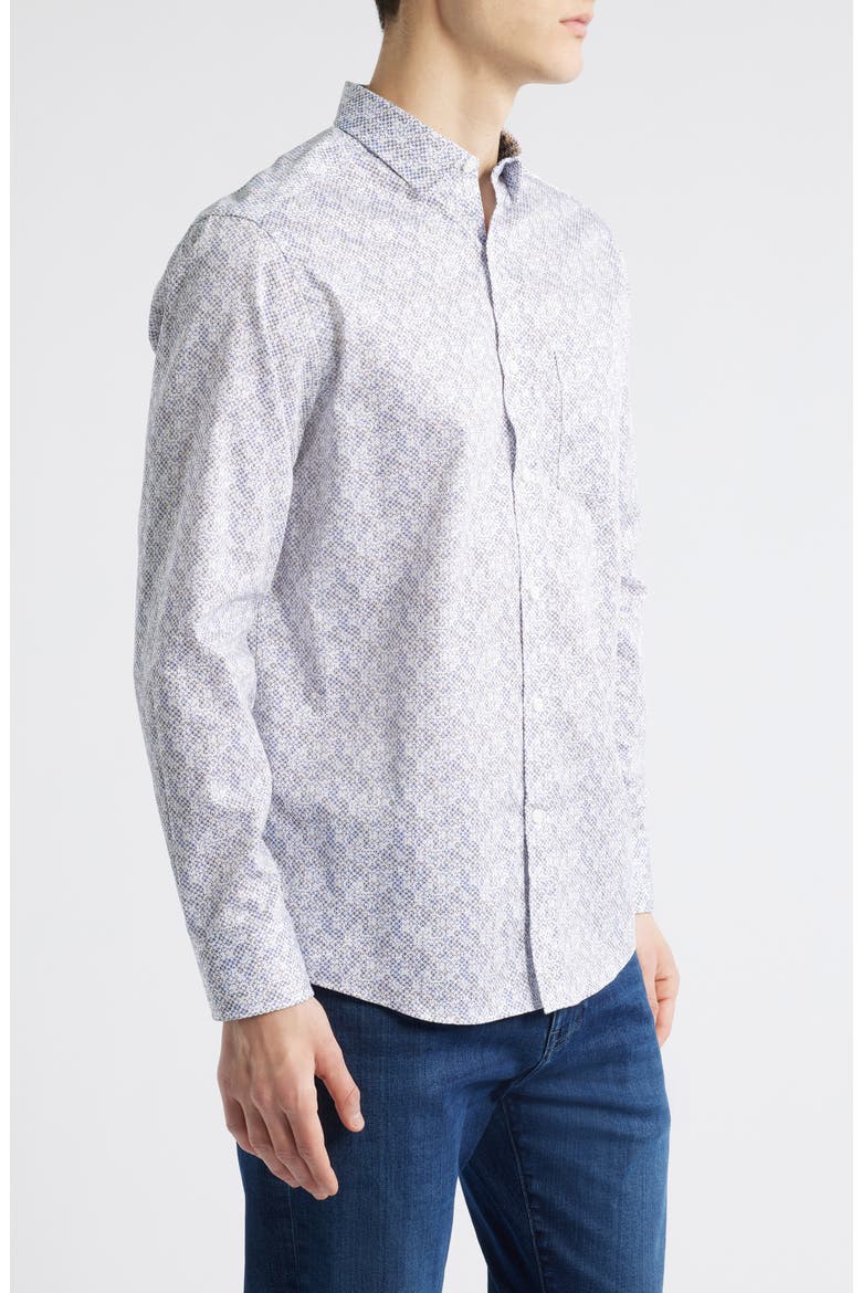 Circle Grid Print Button Down Shirt, Alternate, color, BLUE/TAN