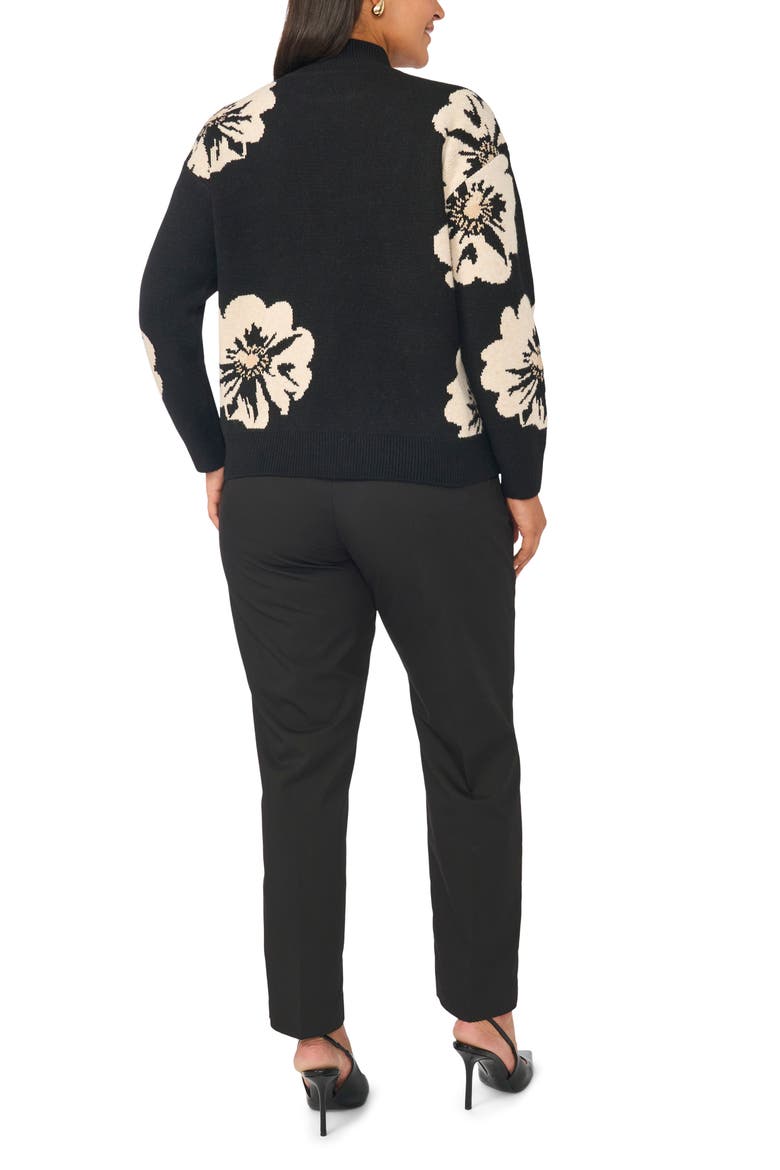 Floral Intarsia Mock Neck Sweater, Alternate, color, RICH BLACK