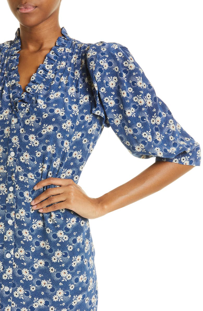 Sea Josefine Floral Print Ruffle Hem Silk Dress, Alternate, color, 