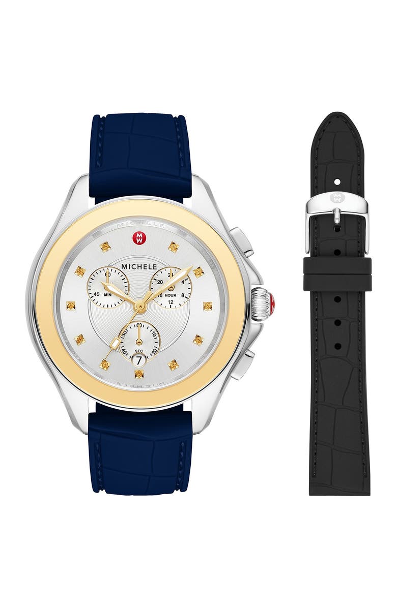 MICHELE Cape Chronograph Silicone Strap Watch, 40mm, Main, color, 