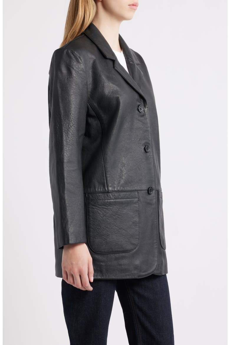 Oversize Leather Blazer, Alternate, color, BLACK