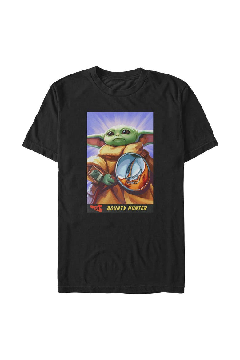Mens Star Wars The Mandalorian and Grogu The Child Bounty Hunter Comic Art T Shirt, Main, color, Black