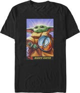 Star Wars: The Mandalorian and Grogu Mens Star Wars The Mandalorian and Grogu The Child Bounty Hunter Comic Art T Shirt