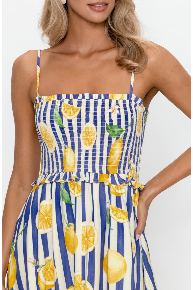 Smocked Sleeveless Midi Dress, Alternate, color, BLUE