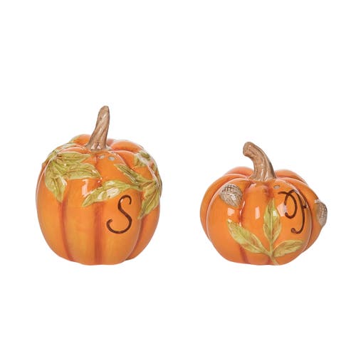 Transpac Dolomite Orange Harvest Pumpkin Salt And Pepper Shakers Set In Multi