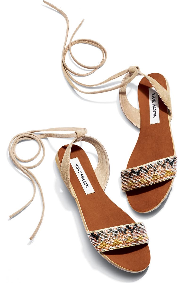 Steve Madden 'Shaney' Beaded Wraparound Lace Sandal, Alternate, color,