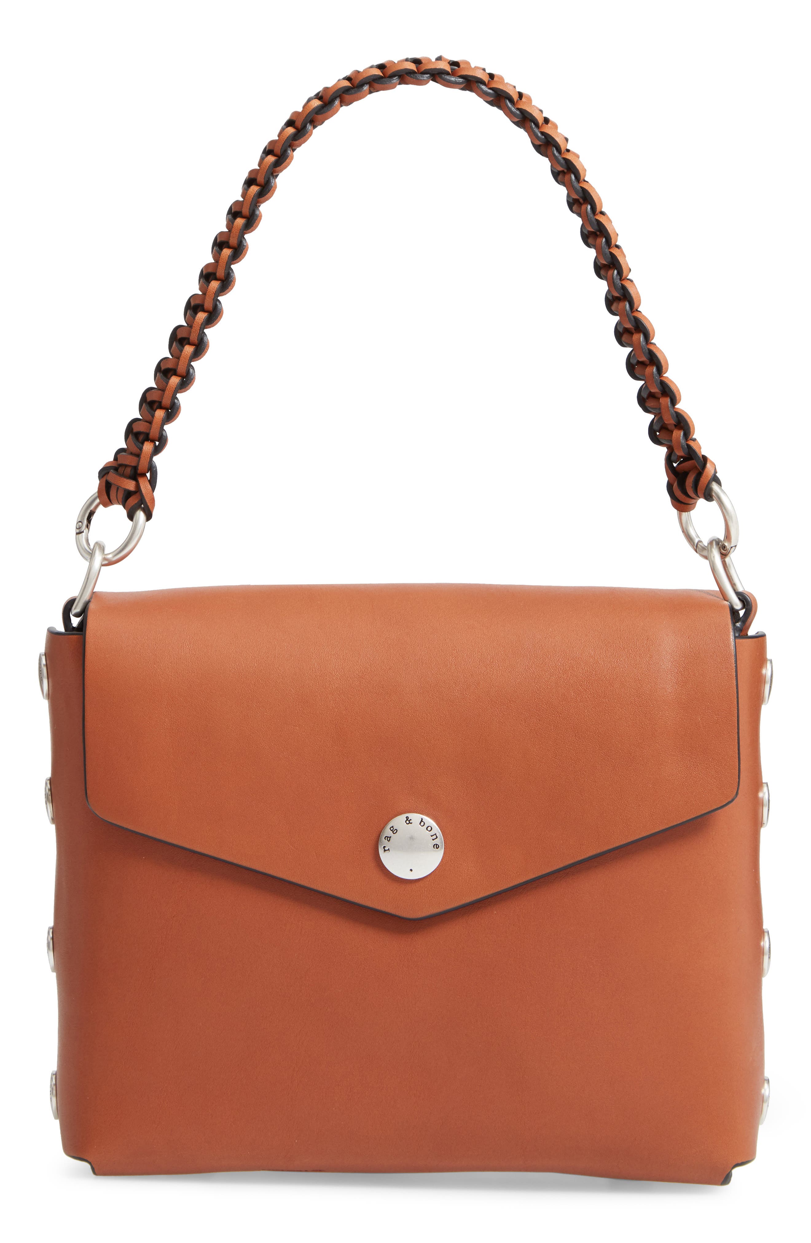 Atlas Concept Leather Shoulder Bag, Main, color, TAN/ NAVY