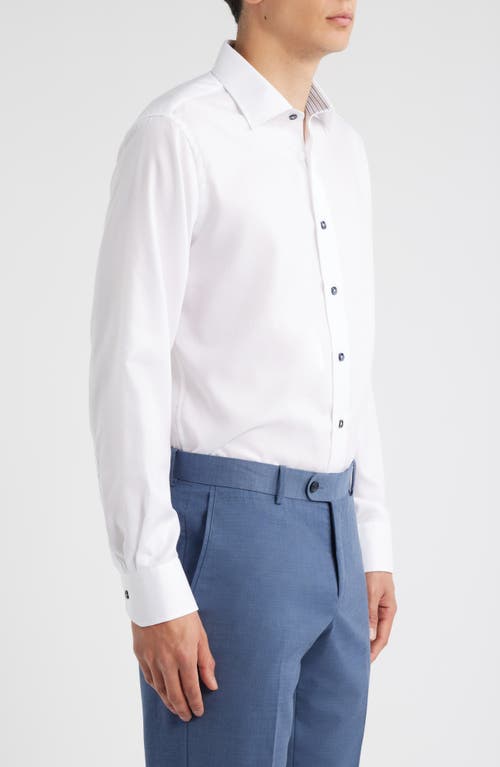 Lorenzo Uomo Trim Fit Diamond Textured White Cotton Dress Shirt In White