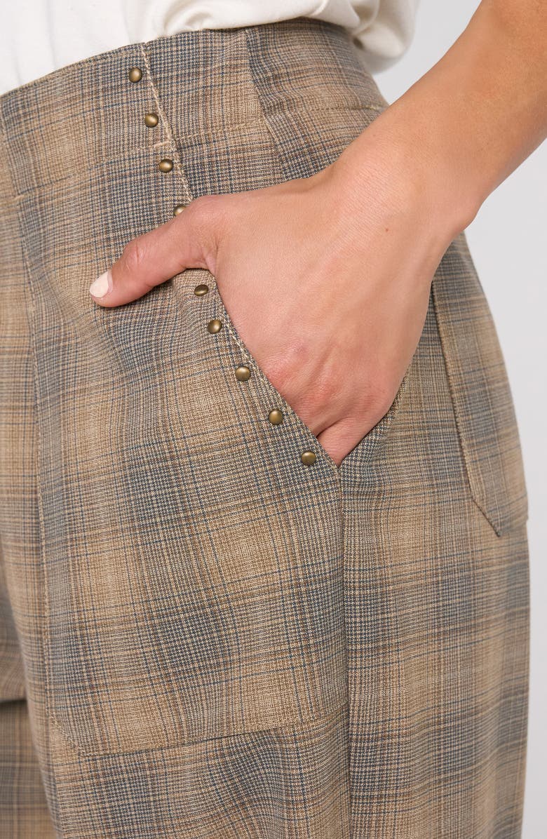 Liverpool Plaid Drawstring Crop Wide Leg Pants, Alternate, color, Oak/ Mlt Ombre P