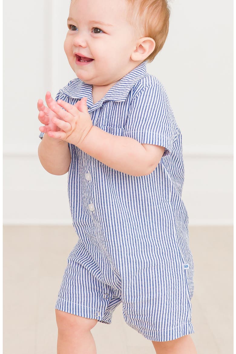 Classic Seersucker Cotton Romper, Alternate, color, BLUE