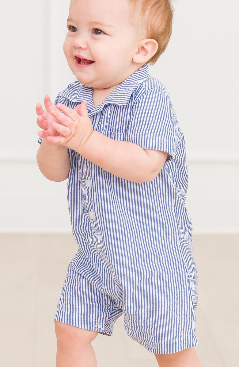 RuggedButts Classic Seersucker Cotton Romper, Alternate, color, Blue