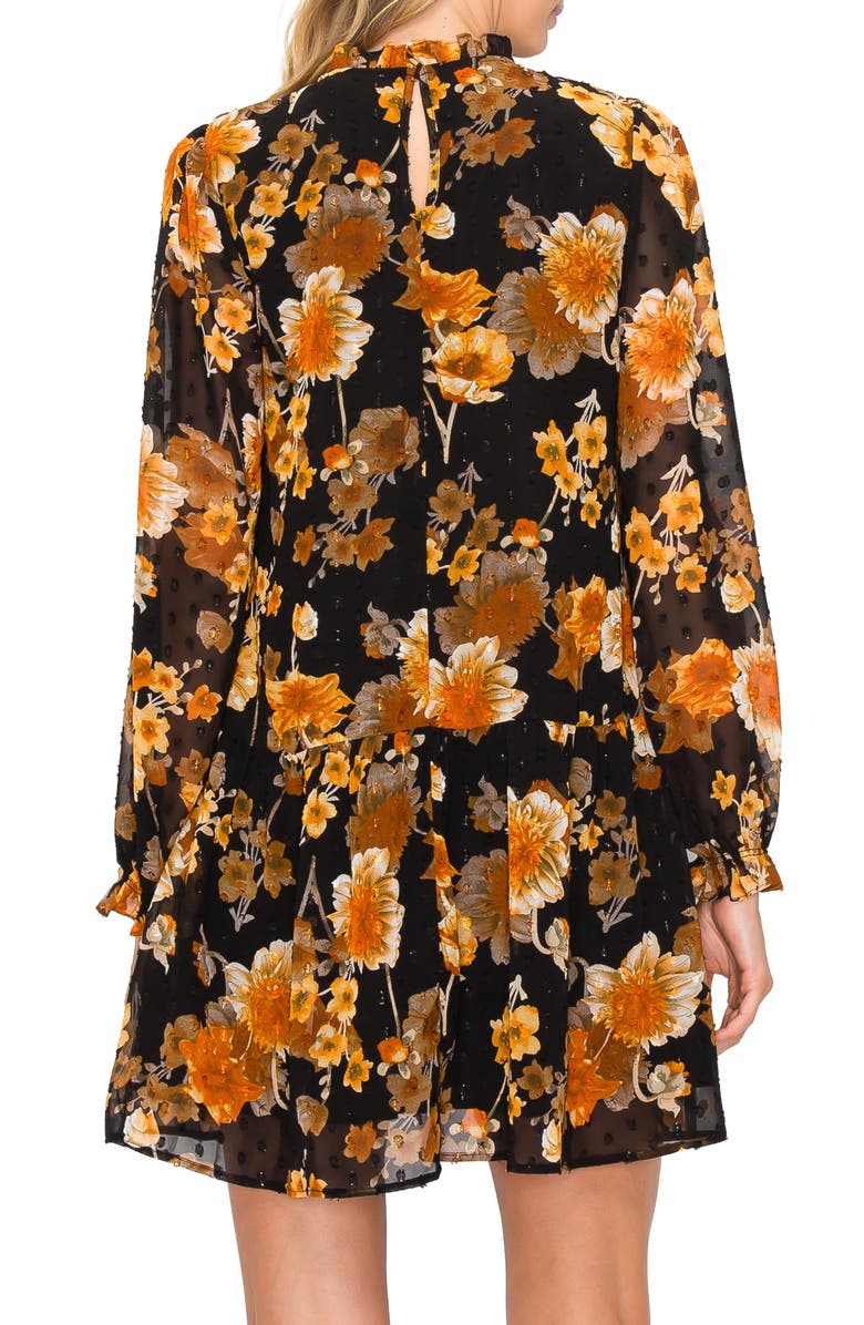 MELLODAY Ruffle Neck Long Sleeve Pleated Dress, Alternate, color, 