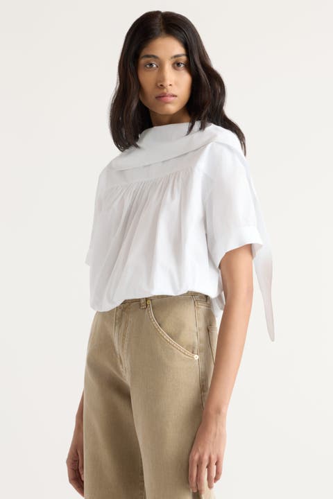 Bronte Foldover Scarf-Neck Tunic Top