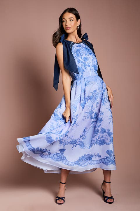 Placement Print Organza Midi Dress