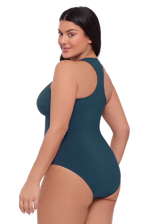 S3 Ribbed High Neck Snap Front One Piece Swimsuit In Dusk Blue