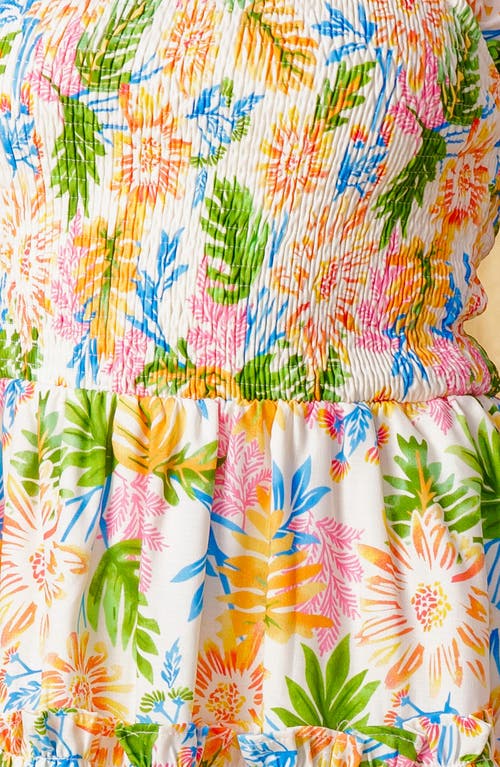Flying Tomato Floral Smocked Fit & Flare Minidress In Ivory Orange