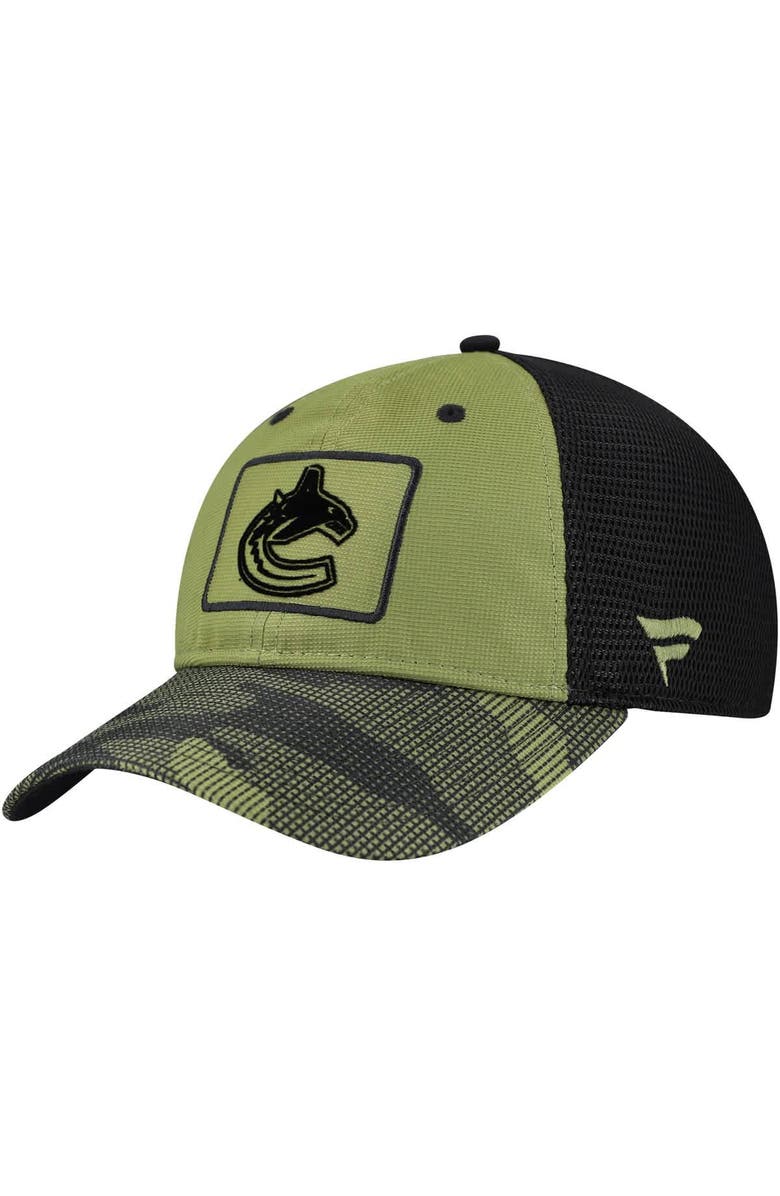 FANATICS Men's Fanatics  Olive Vancouver Canucks Military Appreciation Trucker Adjustable Hat, Alternate, color, 