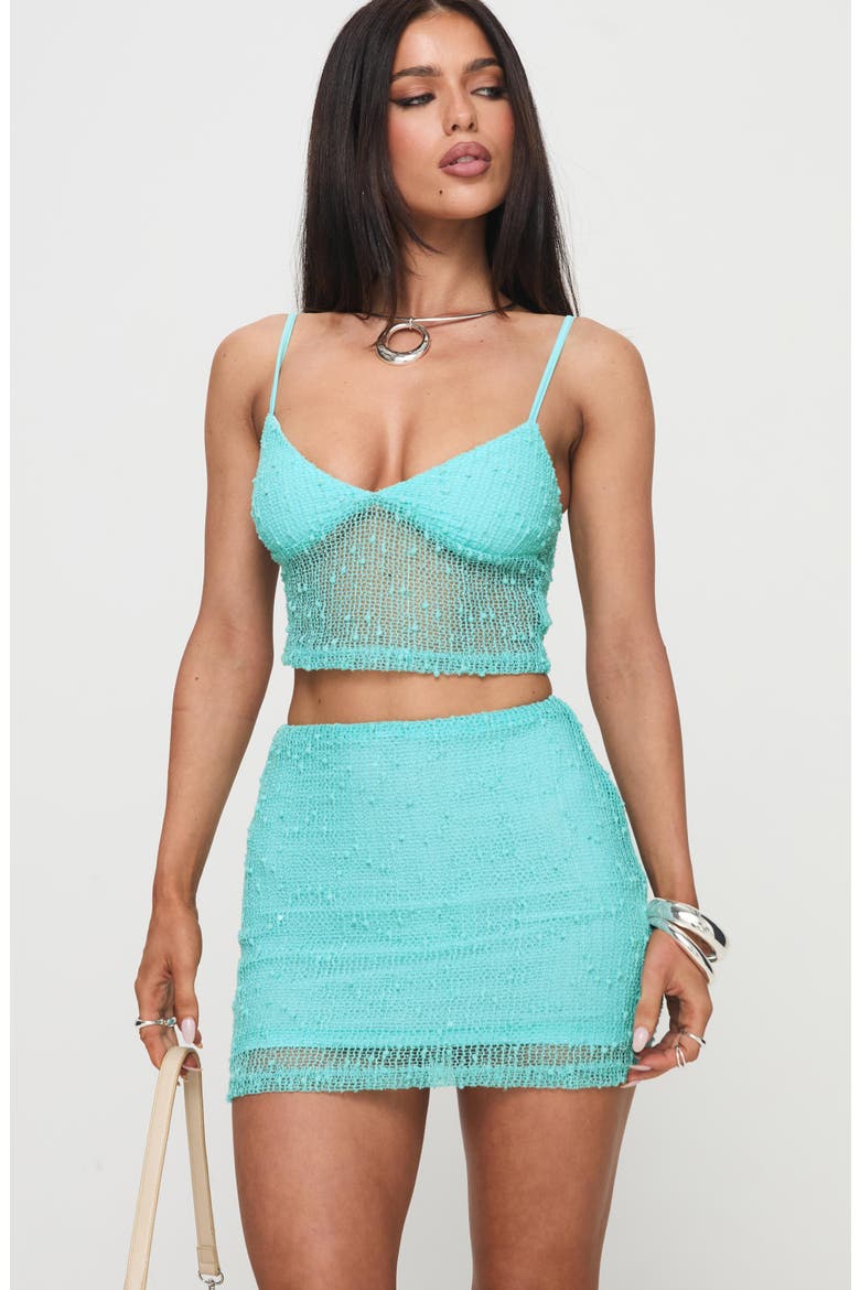 Aarti Crochet-Inspired Top & Miniskirt, Alternate, color, BLUE
