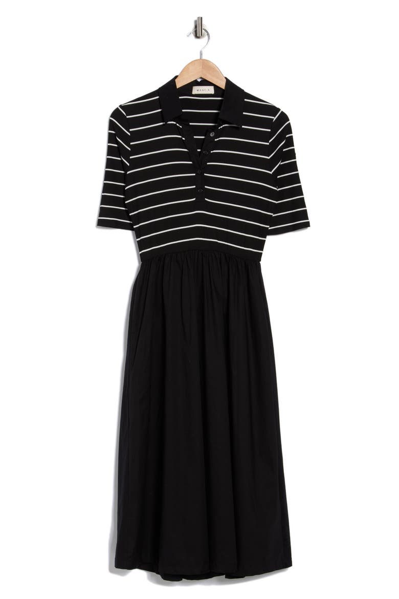 Stripe Bodice Polo Dress, Alternate, color, BLACK