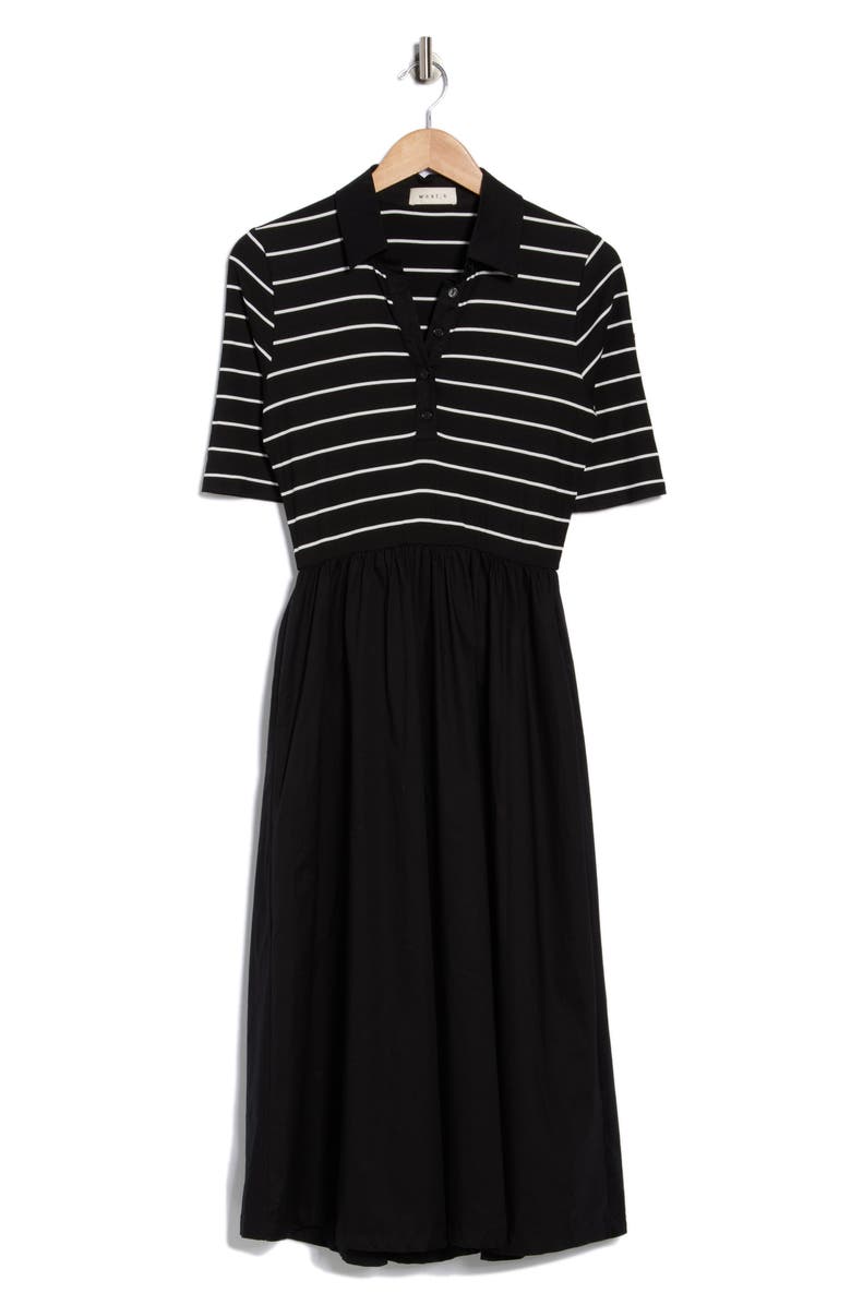 WEST K Stripe Bodice Polo Dress, Main, color, Black