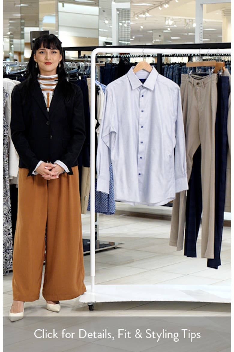 Trim Fit Herringbone Micro Print Cotton & Silk Dress Shirt video
