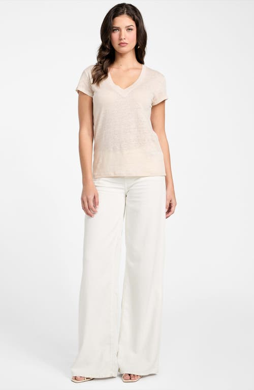 Guess Lindsey V-neck Linen T-shirt In Neutral