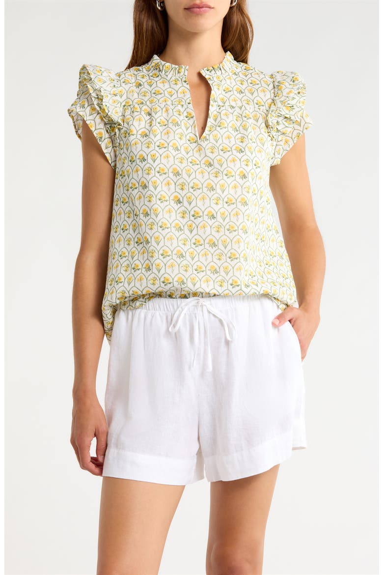 Jaimie Stripe Ramona Ruffle Cotton Top, Main, color, WHITE-YELLOW