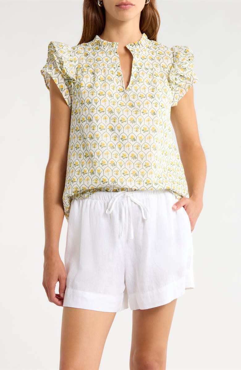 SUGARLIPS Jaimie Stripe Ramona Ruffle Cotton Top, Main, color, White-Yellow
