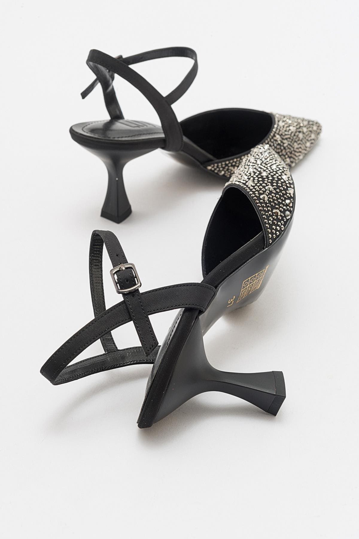 Forever & Always Shoes Vilka Embellished Slingback Kitten Heel Pumps, Alternate, color, Black Faux Leather