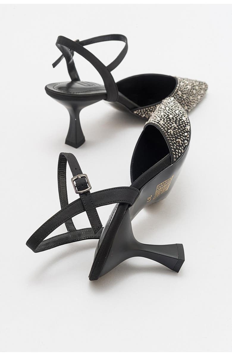 Forever & Always Shoes Vilka Embellished Slingback Kitten Heel Pumps, Alternate, color, Black Faux Leather