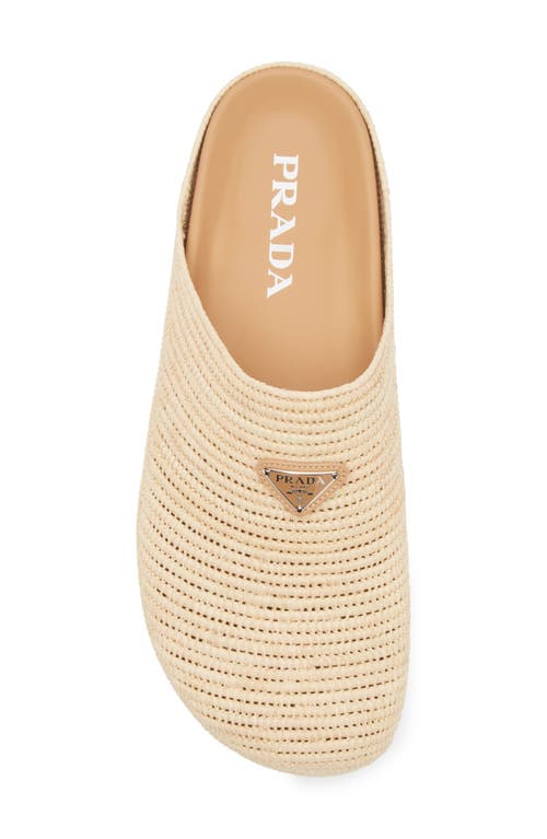 Prada Crocheted Raffia Mule In Naturale