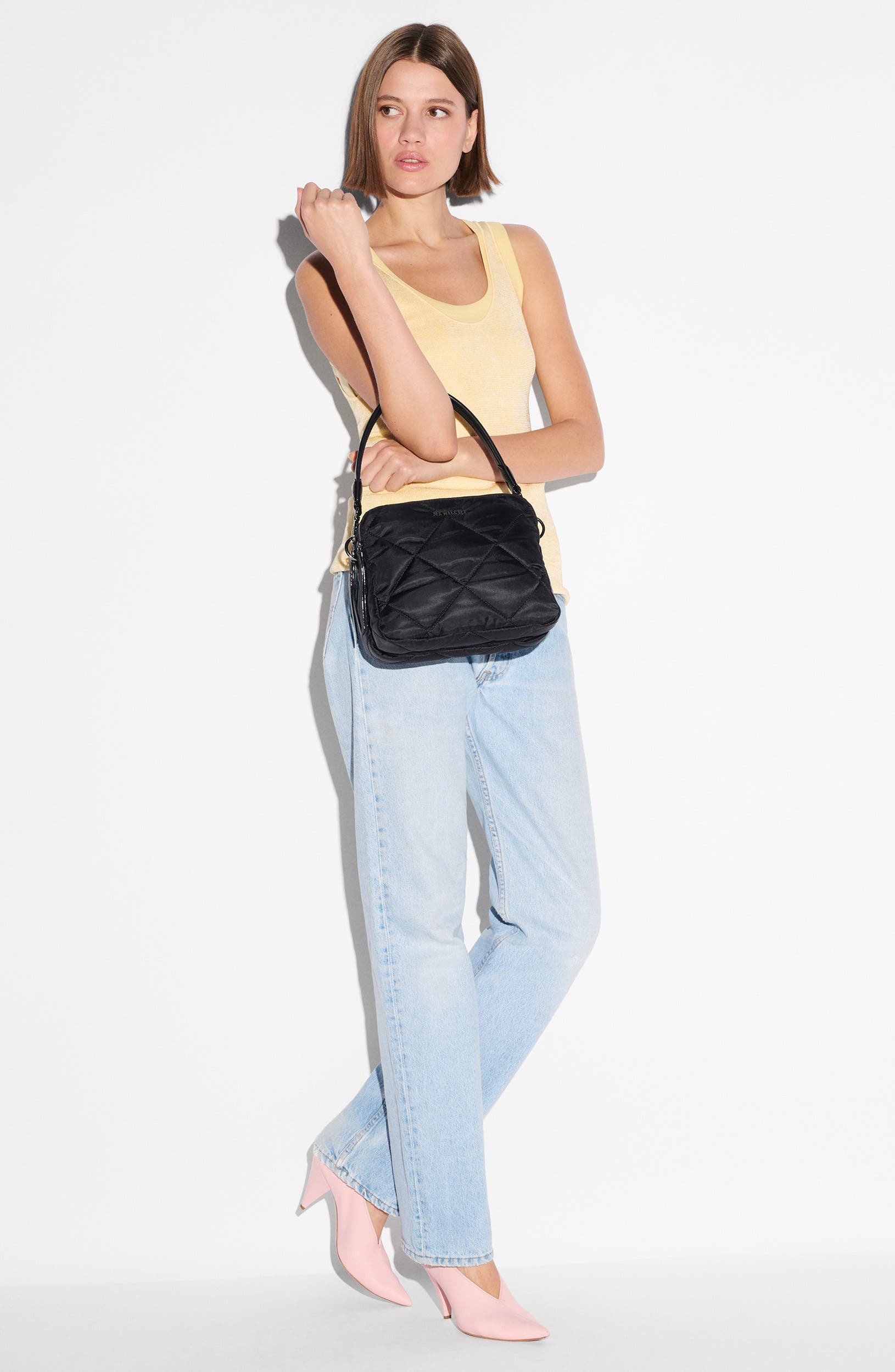 MZ Wallace Madison Quilted Nylon Crossbody Bag, Alternate, color, Black