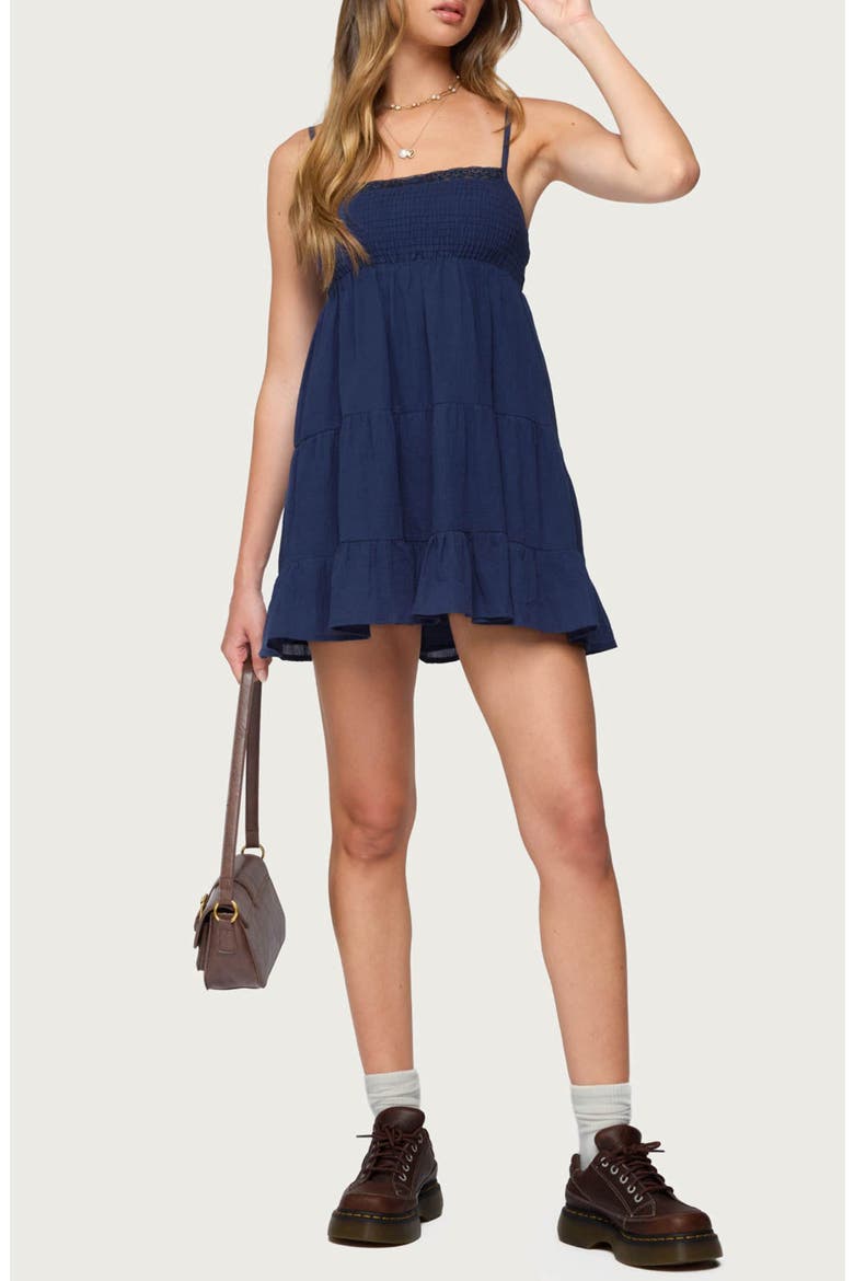 Calley Smocked Babydoll Minidress, Alternate, color, NAVY
