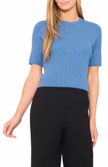 Halogen® Pointelle Stitch Short Sleeve Sweater