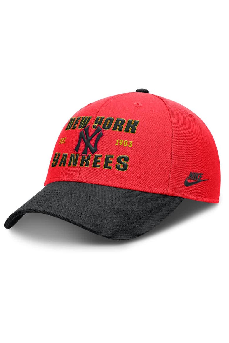 Men's Nike Crimson/Black New York Yankees Neon 90s Rise Adjustable Hat, Main, color, Crimson