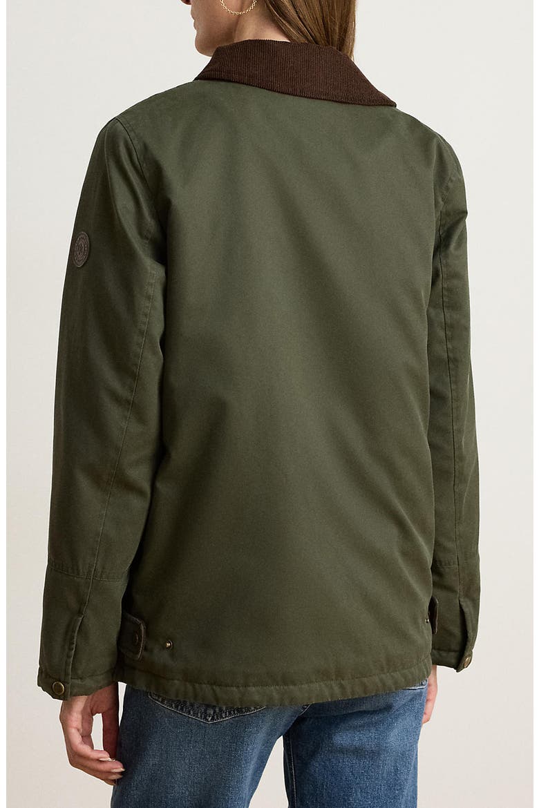 Waxed Raincoat with Corduroy Trim, Alternate, color, OLIVE FERN