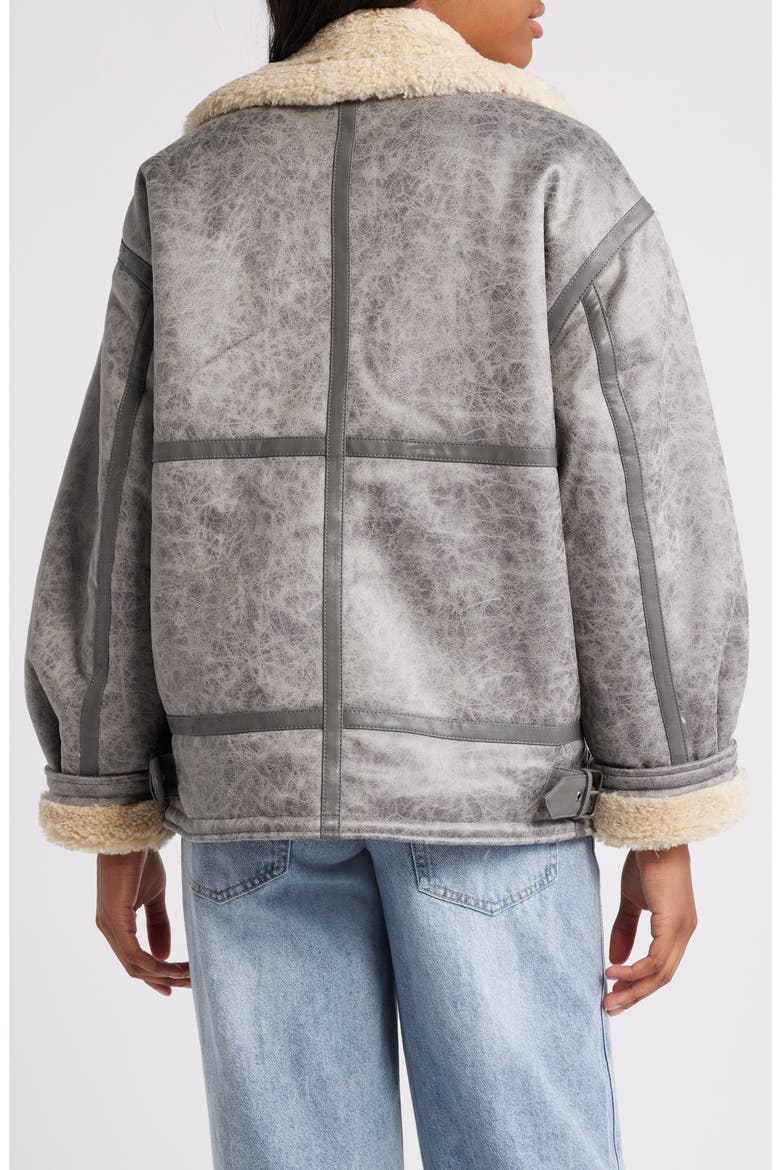 Faux Leather Longline Aviator Jacket, Alternate, color, GREY
