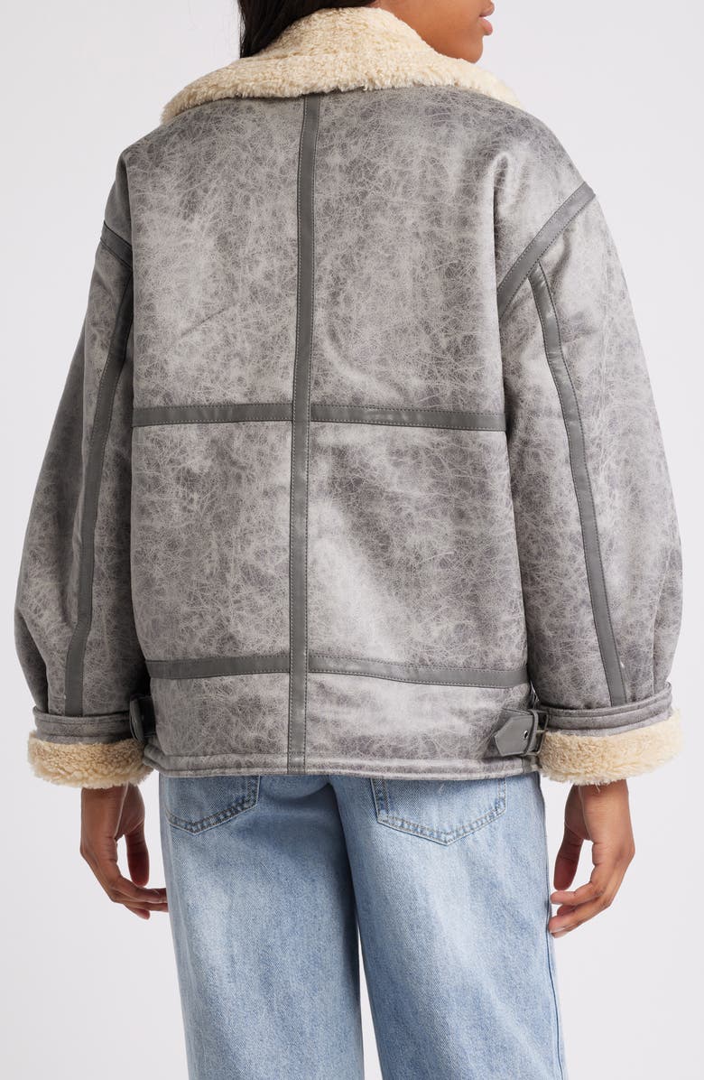 BDG Urban Outfitters Faux Leather Longline Aviator Jacket, Alternate, color, Grey