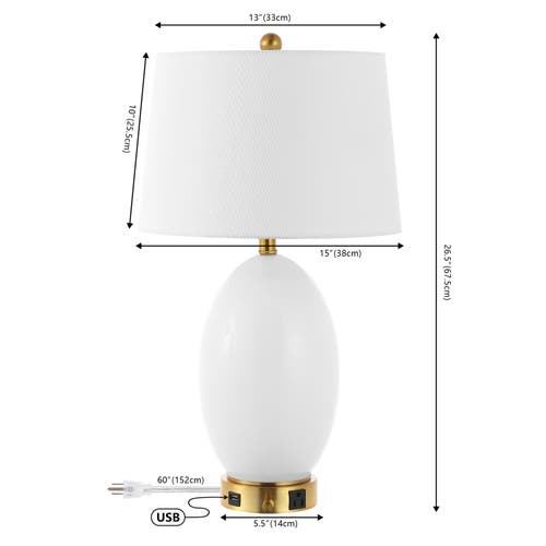 Jonathan Y Reese 26.5" 1-outlet Contemporary Style Iron/glass Led Table Lamp With Usb Charging Port In White/brass Gold
